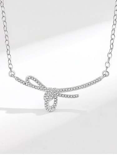 925 Sterling Silver Cubic Zirconia Geometric Bowknot Minimalist Necklace