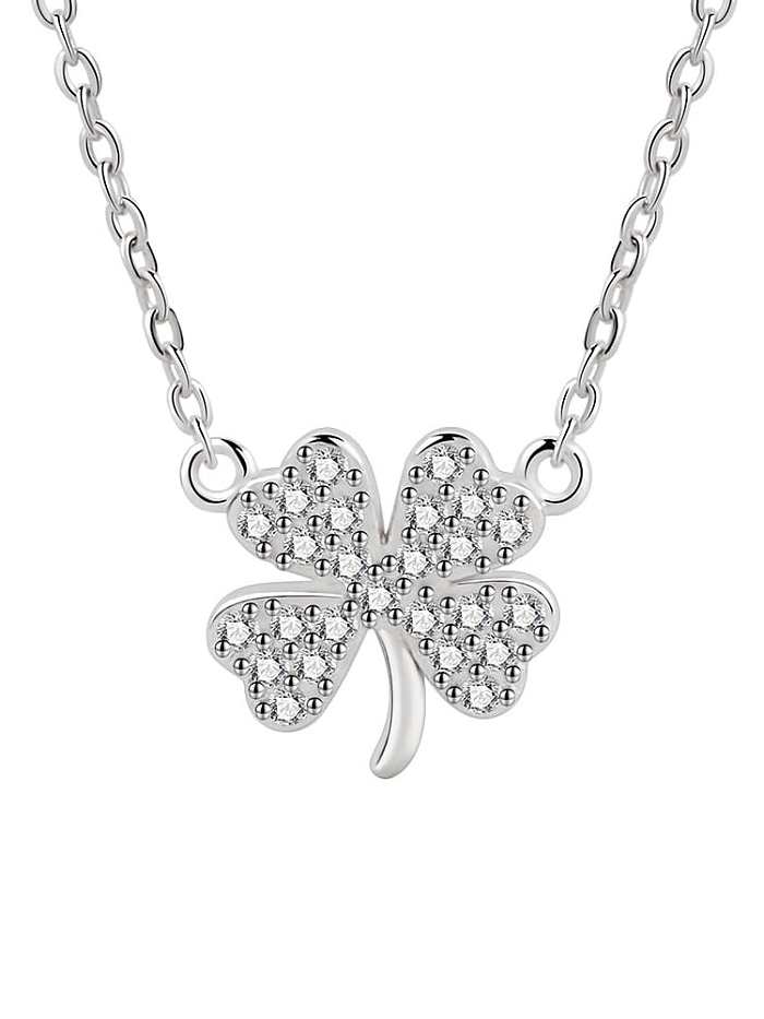 925 Sterling Silver Cubic Zirconia Clover Minimalist Necklace