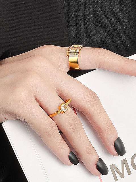925 Sterling Silver Rhinestone Geometric Minimalist Band Ring