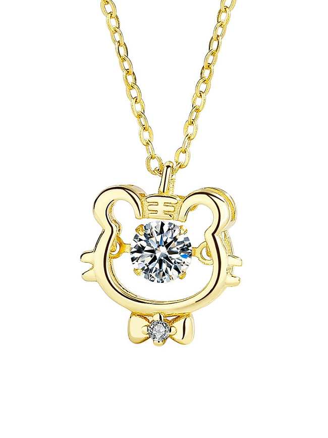 925 Sterling Silver Cubic Zirconia Tiger Cute Necklace