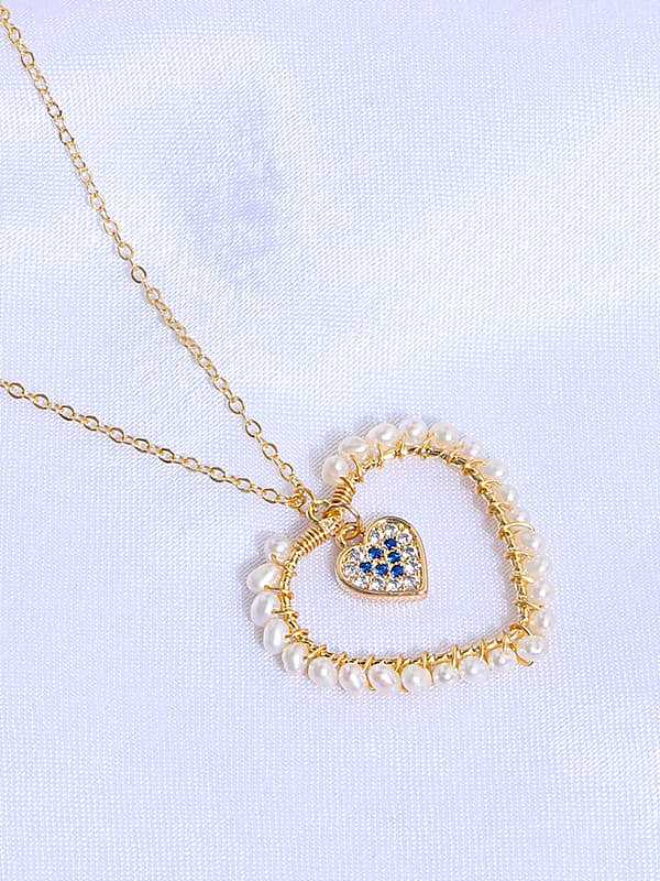 Brass Freshwater Pearl Minimalist Heart Earring and Necklace Set
