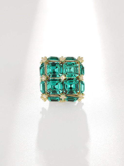 Brass Cubic Zirconia Green Geometric Dainty Brooch