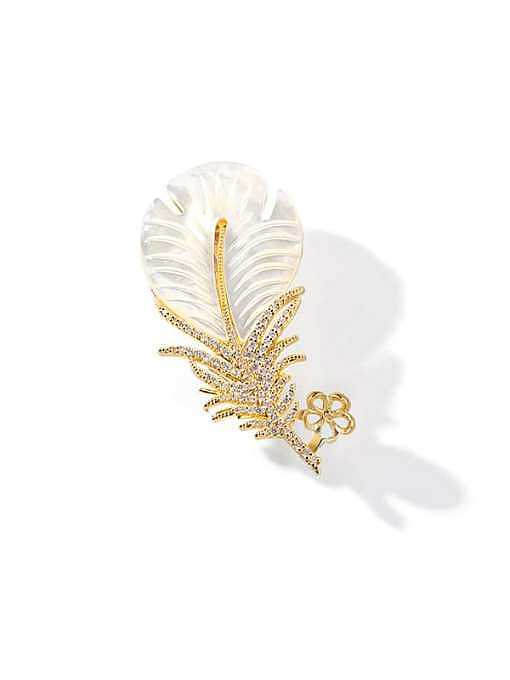 Brass Cubic Zirconia Shell Feather Trend Brooch