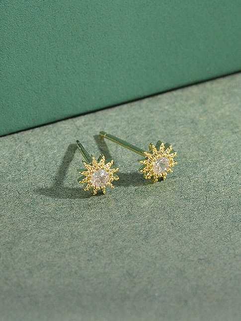 Brass Cubic Zirconia Star Moon Minimalist Stud Earring Set
