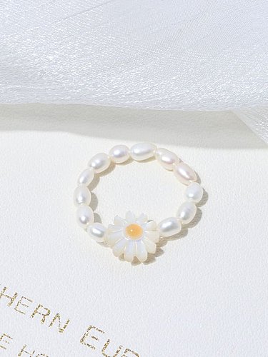 Juego de collar y anillo minimalista irregular de perlas de agua dulce de latón