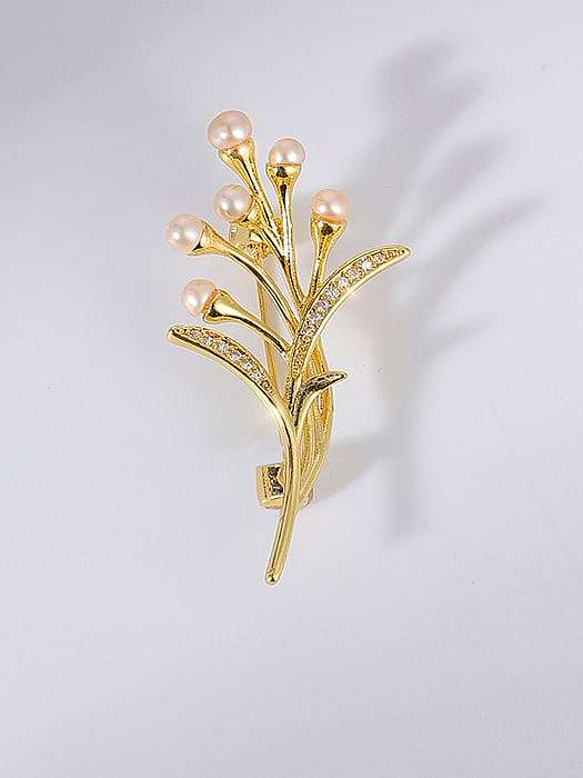 Brass Imitation Pearl Flower Trend Brooch