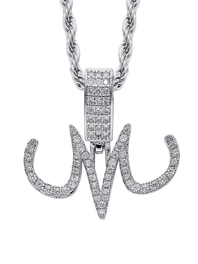 Brass Cubic Zirconia Letter Hip Hop Necklace