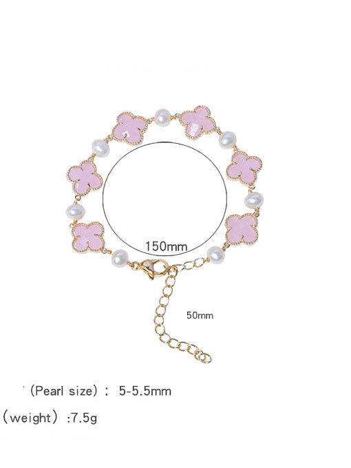 Brass Freshwater Pearl Clover Minimalist Adjustable Bracelet