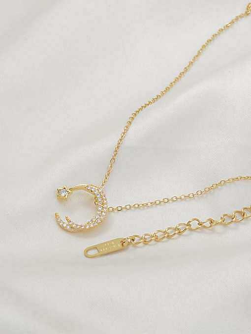 Brass Cubic Zirconia Moon Dainty Necklace