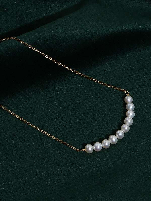 Brass Freshwater Pearl Geometric Minimalist Necklace
