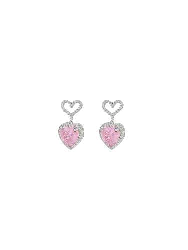 Boucles d'oreilles mignonnes en laiton avec zircon cubique et coeur rose