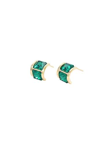 Brass Cubic Zirconia Green Geometric Vintage Stud Earring