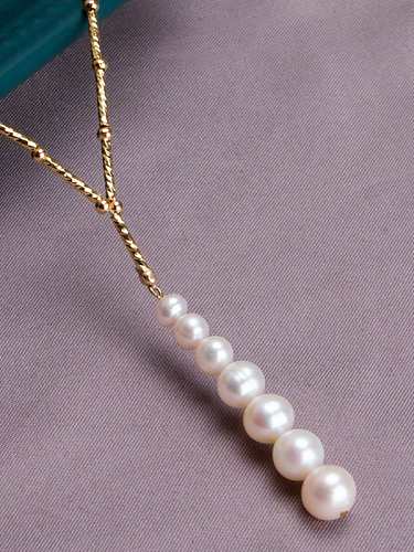 Collar de lazo minimalista geométrico de perlas de agua dulce de latón