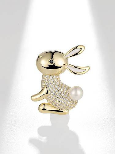 Brass Cubic Zirconia Rabbit Dainty Brooch