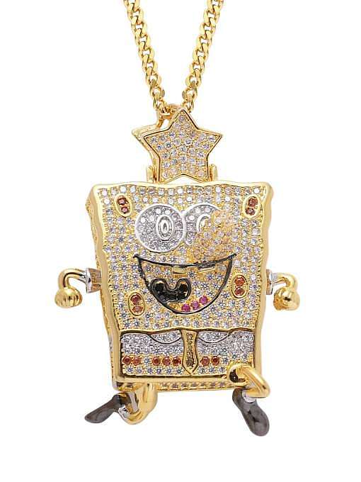 Brass Cubic Zirconia SpongeBob SquarePants Hip Hop Necklace