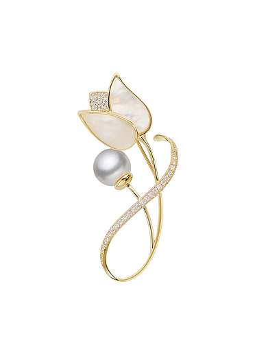 Broche Tendance Fleur Tulipe Coquillage Laiton