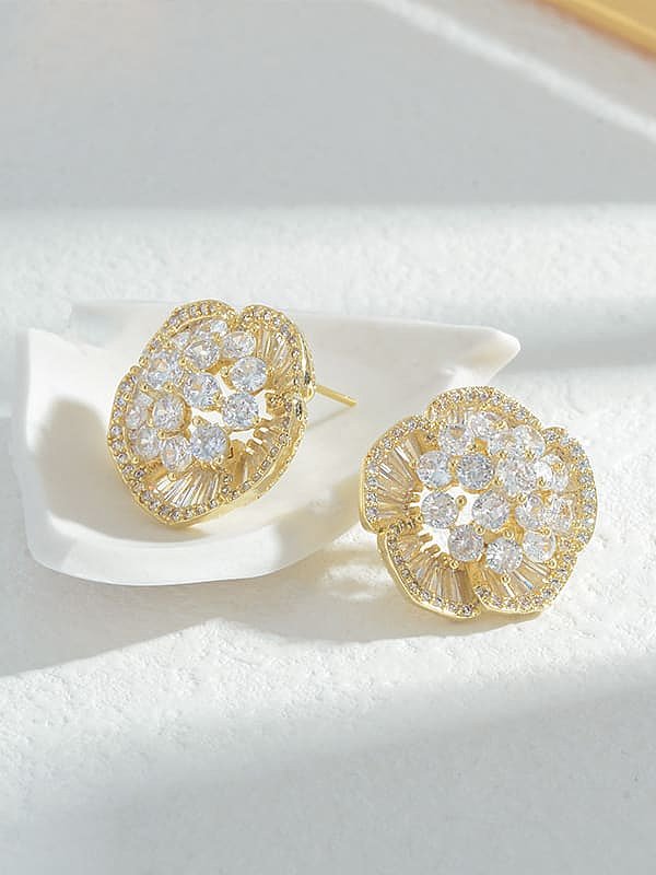 Brass Cubic Zirconia Flower Dainty Stud Earring
