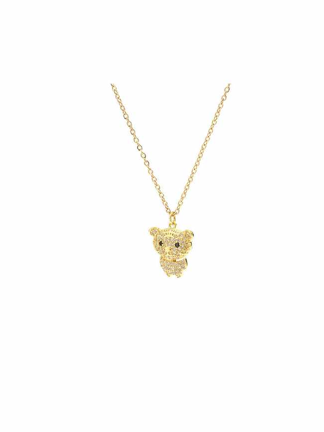 Brass Cubic Zirconia Bear Cute Necklace