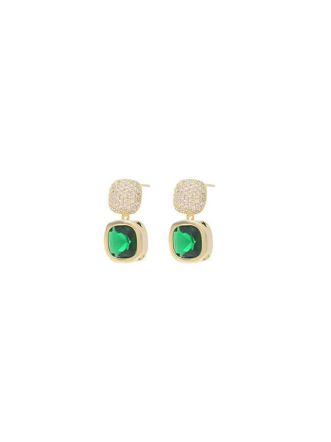 Brass Cubic Zirconia Green Geometric Vintage Stud Earring