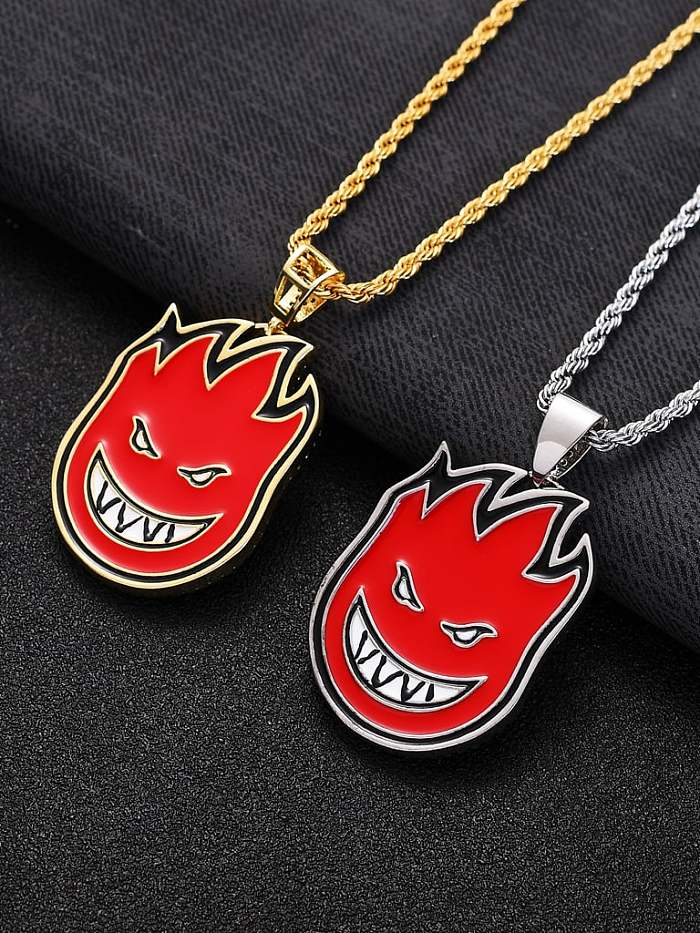Brass Cubic Zirconia Little fireman Hip Hop Necklace