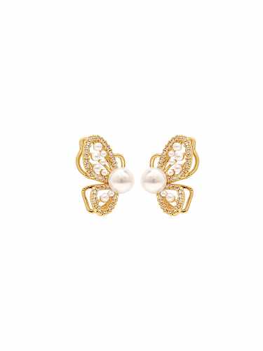 Boucles d'Oreilles Papillon Dainty Perle d'Imitation Laiton