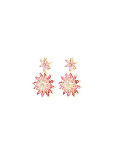 Brass Cubic Zirconia Flower Luxury Drop Earring