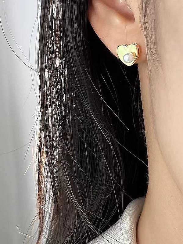 Brass Imitation Pearl Heart Dainty Stud Earring