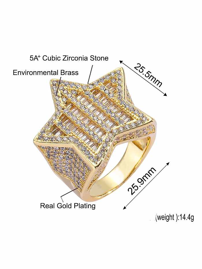 Anillo de banda de hip hop con estrella de circonita cúbica de latón