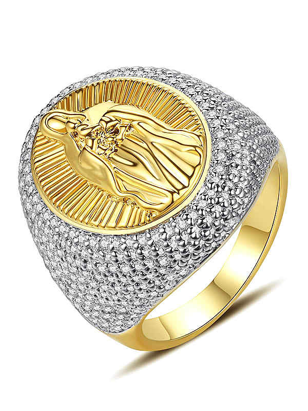 Brass Cubic Zirconia Geometric Hip Hop Band Ring