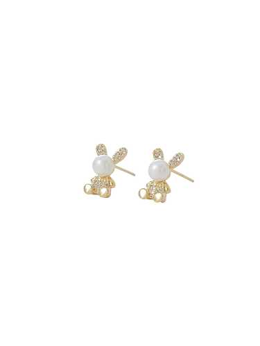 Brass Cubic Zirconia Rabbit Cute Stud Earring