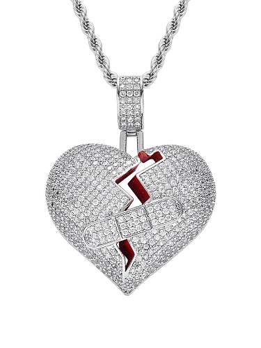 Brass Cubic Zirconia Heart Hip Hop Necklace