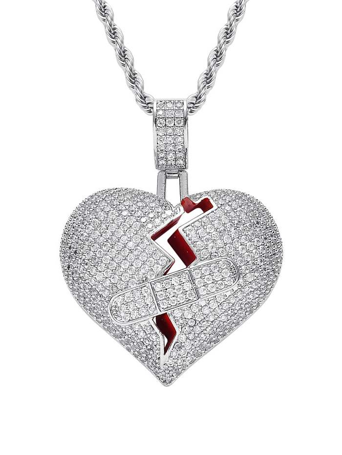 Brass Cubic Zirconia Heart Hip Hop Necklace