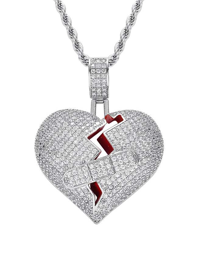 Brass Cubic Zirconia Heart Hip Hop Necklace