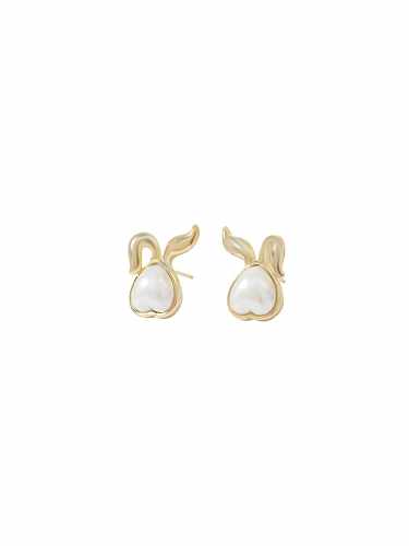 Brass Imitation Pearl Rabbit Dainty Stud Earring