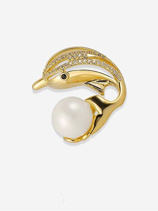 Brass Imitation Pearl Swan Vintage Brooch
