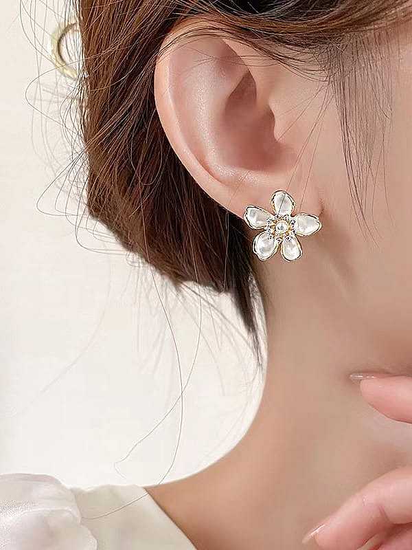 Brass Cubic Zirconia Enamel Flower Vintage Stud Earring