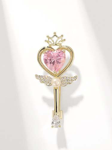 Broche Dainty Coeur Rose en Laiton Cubic Zirconia