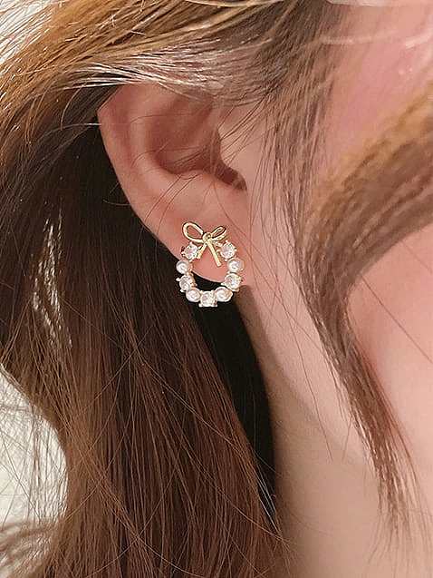 Brass Cubic Zirconia Bowknot Dainty Stud Earring