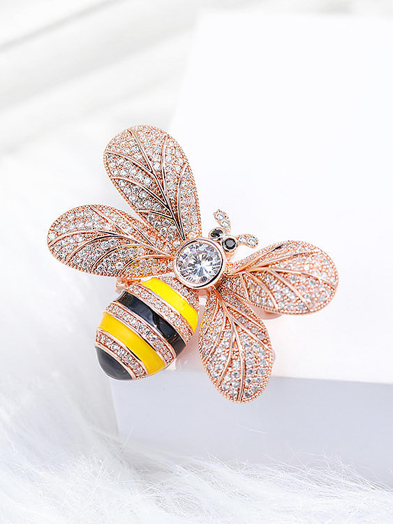 Broche Abeille Mignonne en Laiton et Zircon Cubique