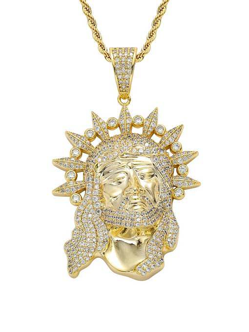 Brass Cubic Zirconia Religious jesus head Hip Hop Necklace