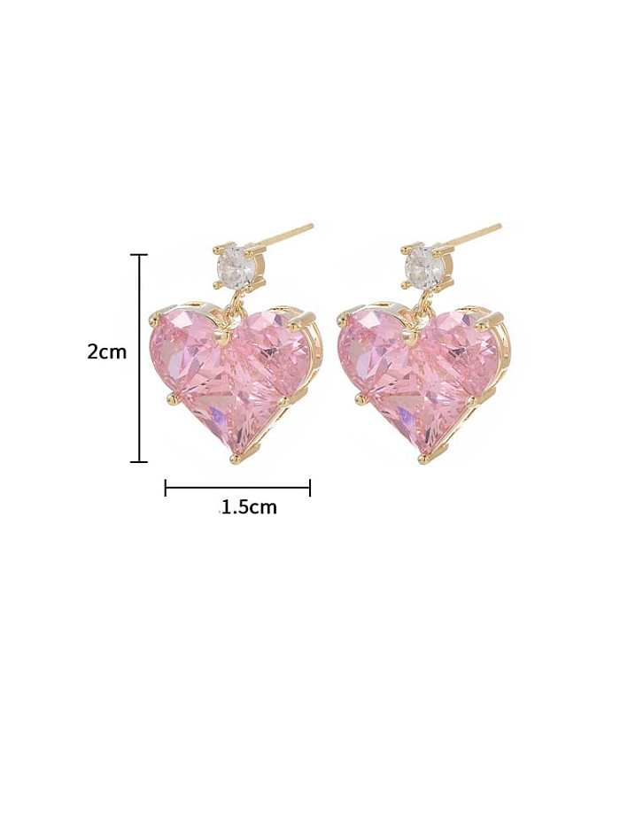 Brass Cubic Zirconia Pink Heart Dainty Stud Earring