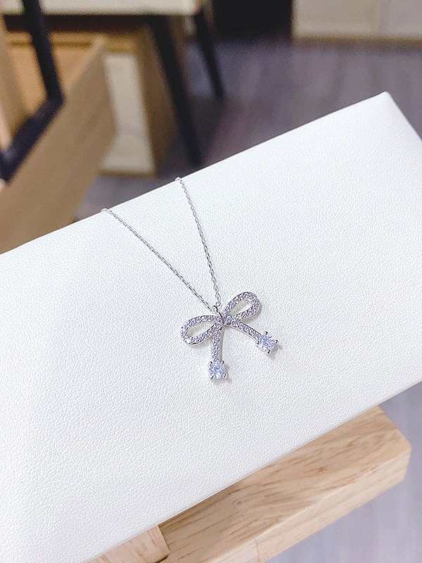 Brass Cubic Zirconia Bowknot Dainty Necklace