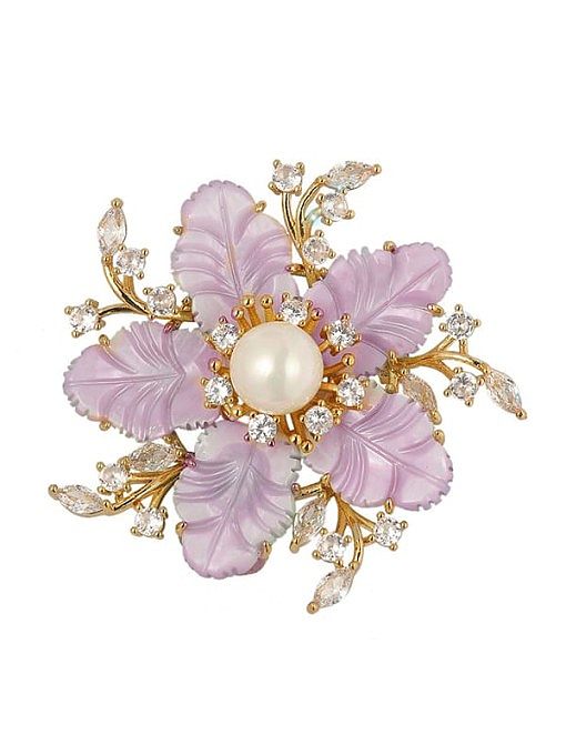 Brass Cubic Zirconia Flower Trend Brooch