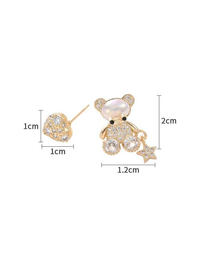 Brass Cubic Zirconia Bear Dainty Stud Earring