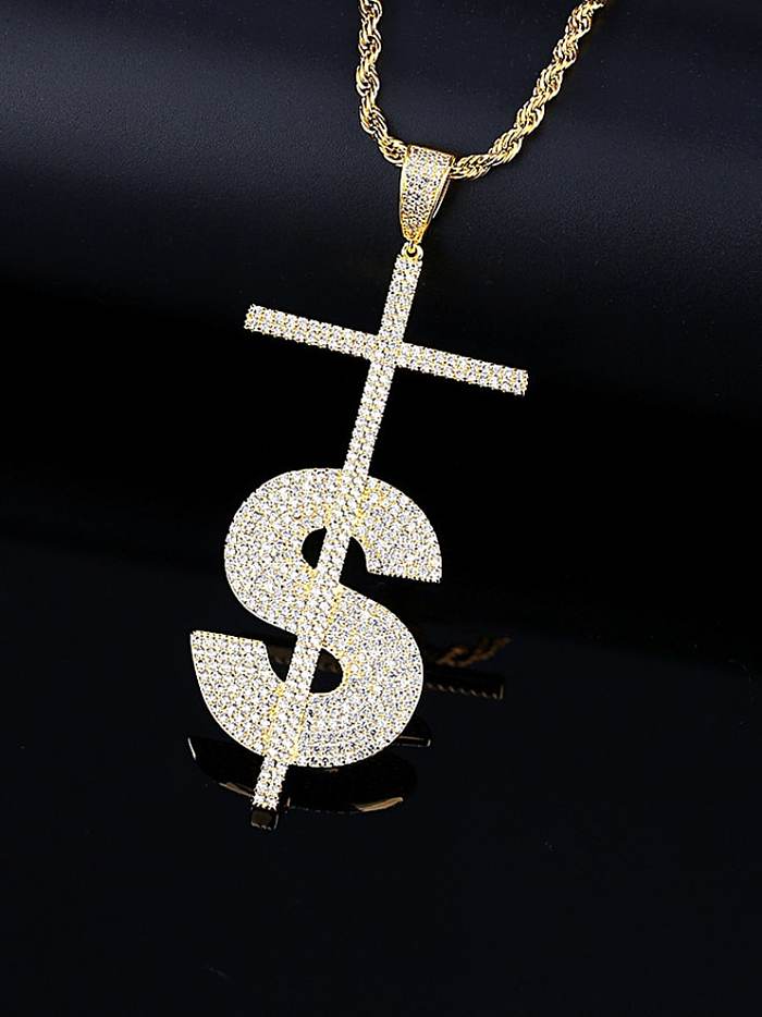 Brass Cubic Zirconia Hip Hop Fashion Musical Letter Pendant Necklace