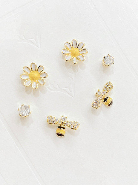 Brass Cubic Zirconia Enamel Flower Cute Stud Earring