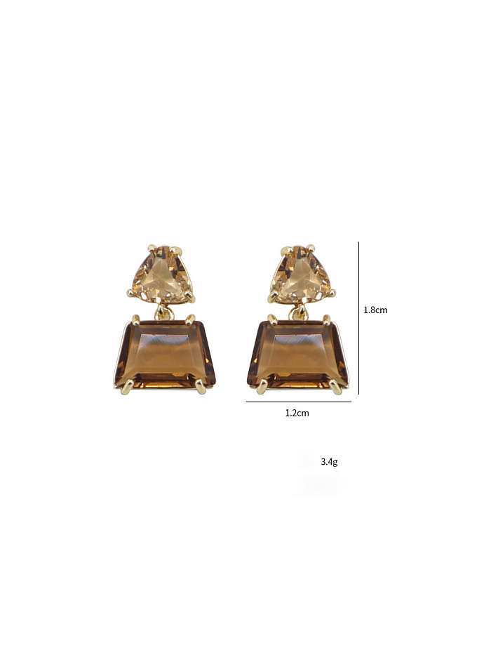 Brass Cubic Zirconia Geometric Vintage Stud Earring