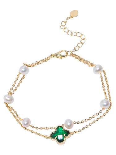 Bracelet Vintage Strand Fleur de Perle d'eau Douce en Laiton