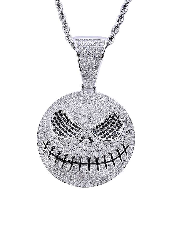 Collar de hip hop con calavera redonda de circonita cúbica de latón