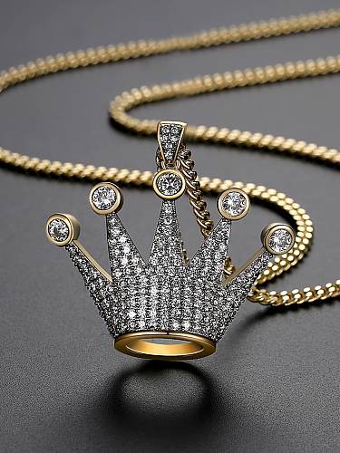 Hip-Hop-Halskette mit Zirkonia-Krone aus Messing